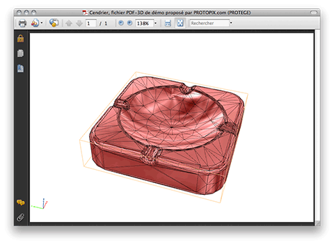 Un cendrier en 3D présenté dans un PDF à la norme PDF/E