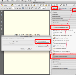 Capture d'écran : incorporer un index dans un Porte-document PDF