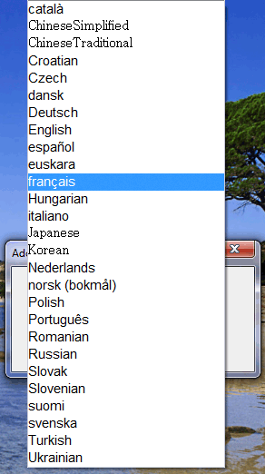 Le menu "langues" d'Adobe Reader