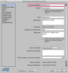 InDesign, panneau informations